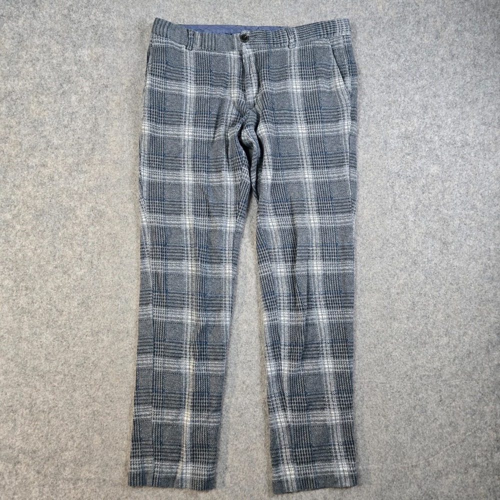 Scotch & Soda Mott Slim Fit Trousers Mens 30x34 Gray Blue Plaid Pants Preppy